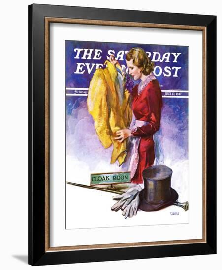 "Hatcheck Girl," Saturday Evening Post Cover, July 17, 1937-John LaGatta-Framed Giclee Print