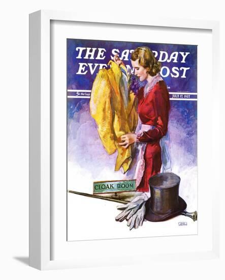 "Hatcheck Girl," Saturday Evening Post Cover, July 17, 1937-John LaGatta-Framed Giclee Print