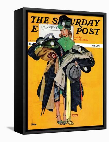 "Hatcheck Girl" Saturday Evening Post Cover, May 3,1941-Norman Rockwell-Framed Premier Image Canvas