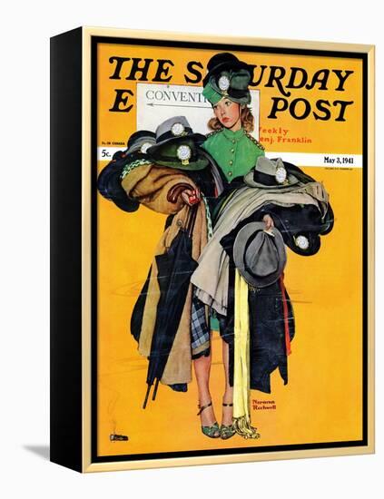 "Hatcheck Girl" Saturday Evening Post Cover, May 3,1941-Norman Rockwell-Framed Premier Image Canvas