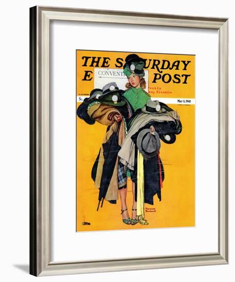"Hatcheck Girl" Saturday Evening Post Cover, May 3,1941-Norman Rockwell-Framed Giclee Print