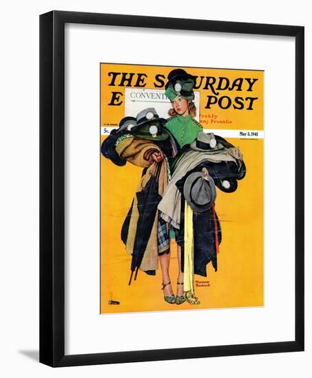 "Hatcheck Girl" Saturday Evening Post Cover, May 3,1941-Norman Rockwell-Framed Giclee Print