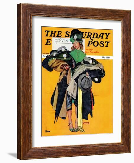 "Hatcheck Girl" Saturday Evening Post Cover, May 3,1941-Norman Rockwell-Framed Giclee Print