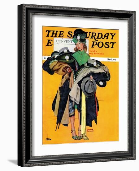 "Hatcheck Girl" Saturday Evening Post Cover, May 3,1941-Norman Rockwell-Framed Giclee Print