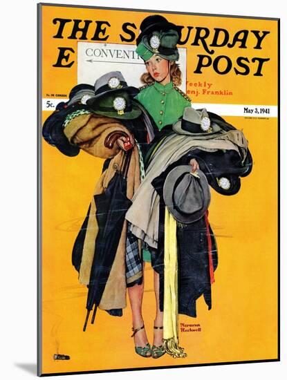 "Hatcheck Girl" Saturday Evening Post Cover, May 3,1941-Norman Rockwell-Mounted Premium Giclee Print