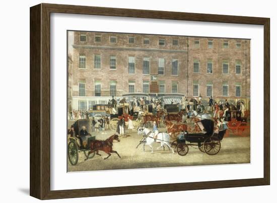 Hatchetts - The White Horse Cellar, Piccadilly, the Devonport Mail and a Barouche in the Foreground-James Pollard-Framed Giclee Print