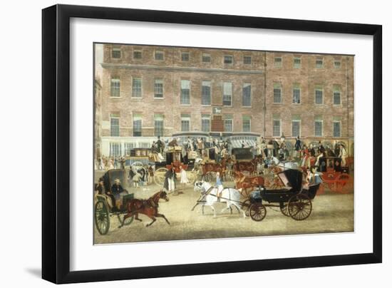 Hatchetts - The White Horse Cellar, Piccadilly, the Devonport Mail and a Barouche in the Foreground-James Pollard-Framed Giclee Print