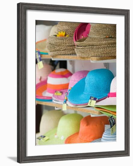 Hats for Sale, Kokkari, Samos, Aegean Islands, Greece-Walter Bibikow-Framed Photographic Print