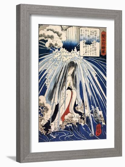 Hatsuhana Doing Penance under the Tonosawa Waterfall-Kuniyoshi Utagawa-Framed Giclee Print