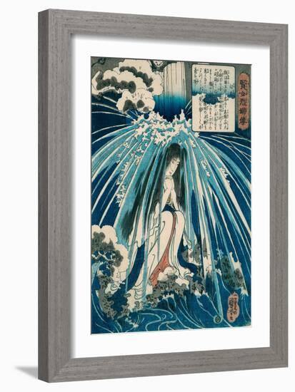 Hatsuhana in Prayer under the Gongen Waterfall at Hakone from the Series 'Stories of Wise Women and-Utagawa Kuniyoshi-Framed Giclee Print