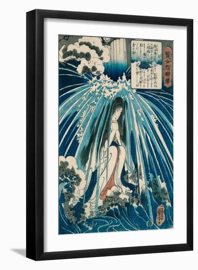 Hatsuhana in Prayer under the Gongen Waterfall at Hakone from the Series 'Stories of Wise Women and-Utagawa Kuniyoshi-Framed Giclee Print