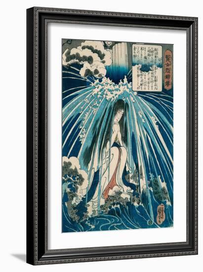 Hatsuhana in Prayer under the Gongen Waterfall at Hakone from the Series 'Stories of Wise Women and-Utagawa Kuniyoshi-Framed Giclee Print