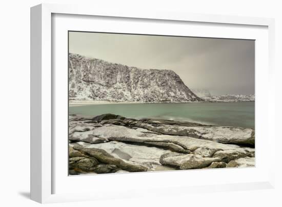 Haukland Beach in the Lofoten Islands, Norway in the Winter at Dusk-Felix Lipov-Framed Photographic Print