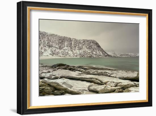 Haukland Beach in the Lofoten Islands, Norway in the Winter at Dusk-Felix Lipov-Framed Photographic Print