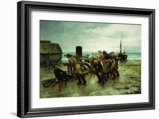 Hauling a Ship-Henry Bacon-Framed Giclee Print