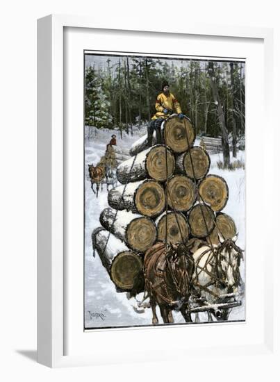 Hauling Logs with a Horse-Drawn Sledge in Northern Wisconsin, 1880s-null-Framed Giclee Print