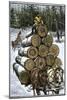 Hauling Logs with a Horse-Drawn Sledge in Northern Wisconsin, 1880s-null-Mounted Giclee Print