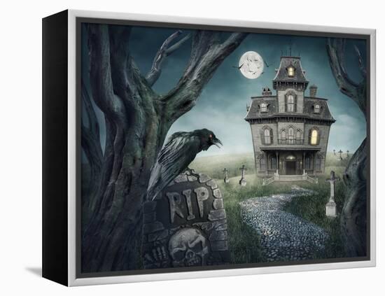 Haunted House-egal-Framed Stretched Canvas