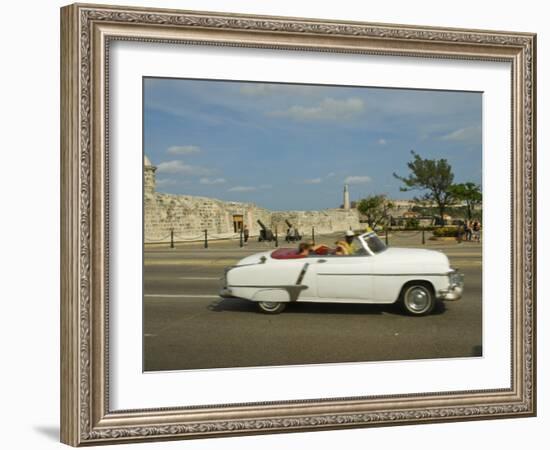 Havana, Classic Vintage American Car Driving on the Malecon, Havana, Cuba-Paul Harris-Framed Photographic Print