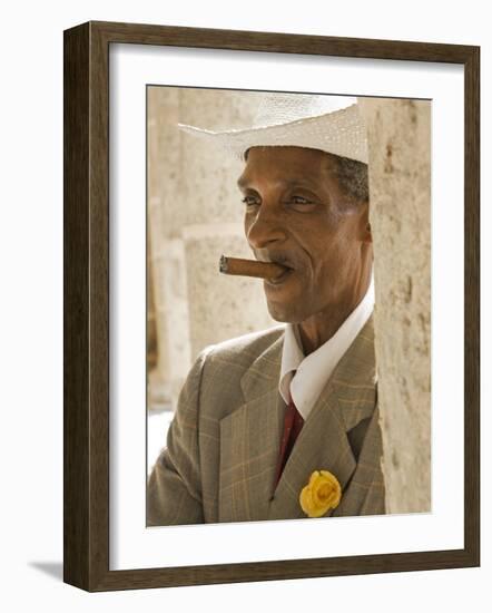 Havana, Cuban Man, Plaza De La Catedral, Havana, Cuba-Paul Harris-Framed Photographic Print