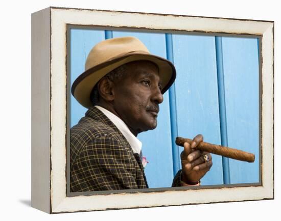 Havana, Cuban Man, Plaza De La Catedral, Havana, Cuba-Paul Harris-Framed Premier Image Canvas
