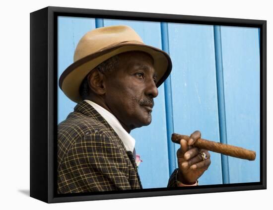 Havana, Cuban Man, Plaza De La Catedral, Havana, Cuba-Paul Harris-Framed Premier Image Canvas