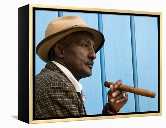 Havana, Cuban Man, Plaza De La Catedral, Havana, Cuba-Paul Harris-Framed Premier Image Canvas