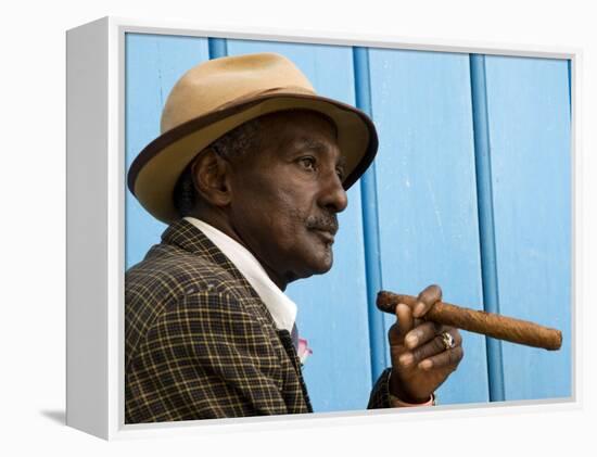 Havana, Cuban Man, Plaza De La Catedral, Havana, Cuba-Paul Harris-Framed Premier Image Canvas