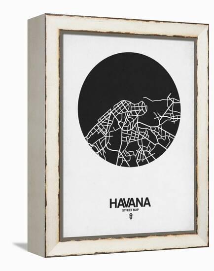 Havana Street Map Black on White-NaxArt-Framed Stretched Canvas