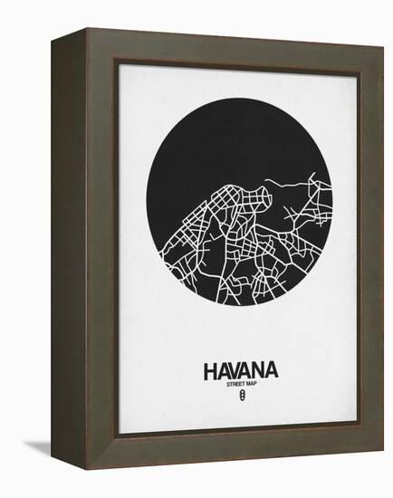 Havana Street Map Black on White-NaxArt-Framed Stretched Canvas