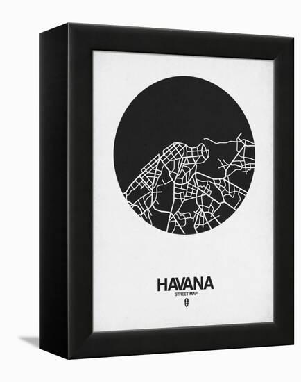 Havana Street Map Black on White-NaxArt-Framed Stretched Canvas