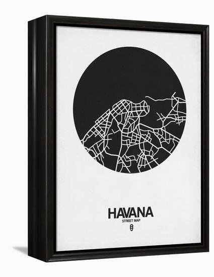 Havana Street Map Black on White-NaxArt-Framed Stretched Canvas