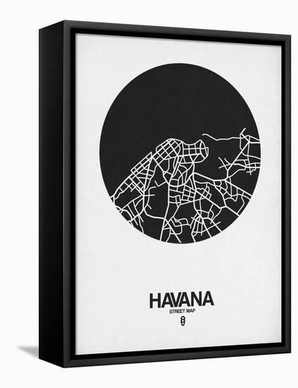 Havana Street Map Black on White-NaxArt-Framed Stretched Canvas