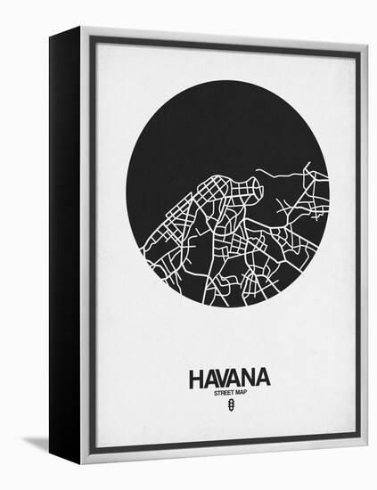 Havana Street Map Black on White-NaxArt-Framed Stretched Canvas