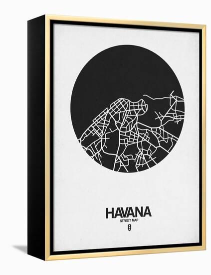 Havana Street Map Black on White-NaxArt-Framed Stretched Canvas