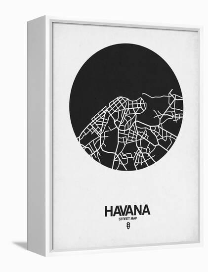 Havana Street Map Black on White-NaxArt-Framed Stretched Canvas