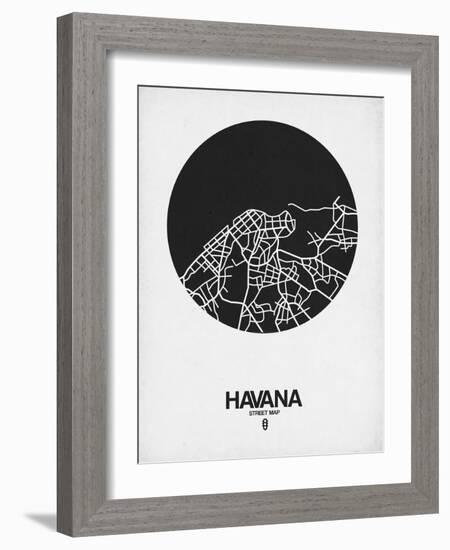 Havana Street Map Black on White-NaxArt-Framed Art Print