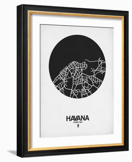 Havana Street Map Black on White-NaxArt-Framed Art Print