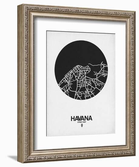 Havana Street Map Black on White-NaxArt-Framed Art Print