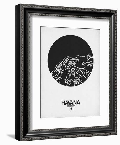 Havana Street Map Black on White-NaxArt-Framed Art Print