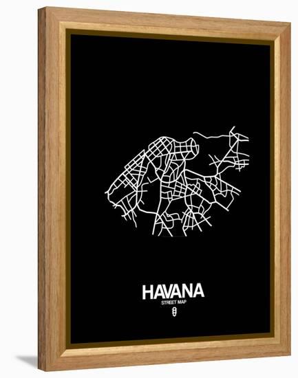 Havana Street Map Black-NaxArt-Framed Stretched Canvas