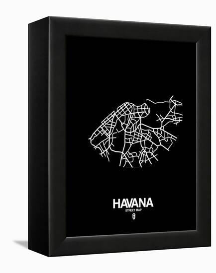 Havana Street Map Black-NaxArt-Framed Stretched Canvas