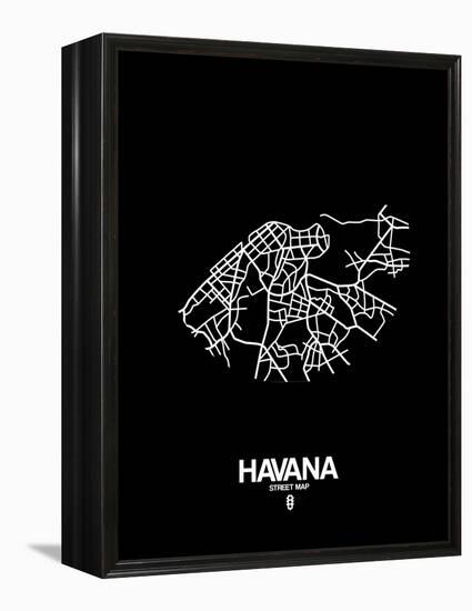 Havana Street Map Black-NaxArt-Framed Stretched Canvas