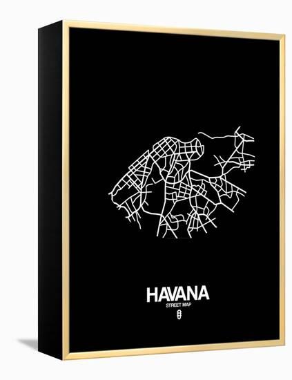 Havana Street Map Black-NaxArt-Framed Stretched Canvas