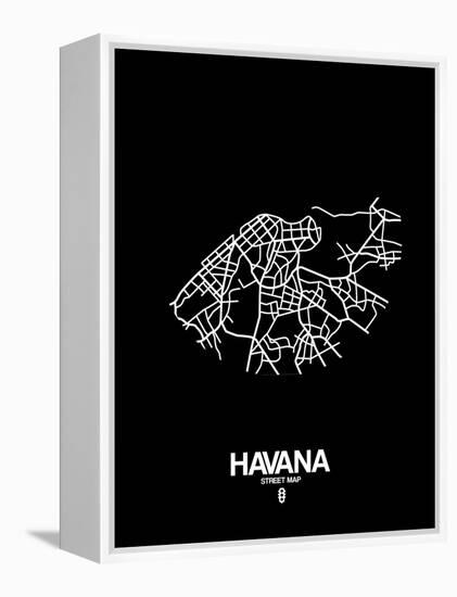 Havana Street Map Black-NaxArt-Framed Stretched Canvas