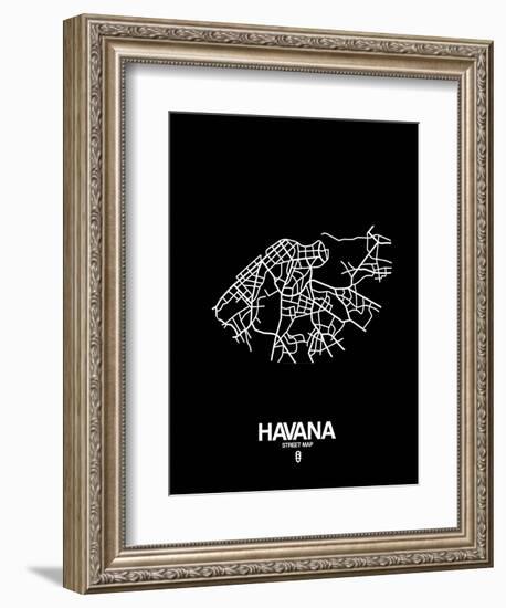 Havana Street Map Black-NaxArt-Framed Premium Giclee Print