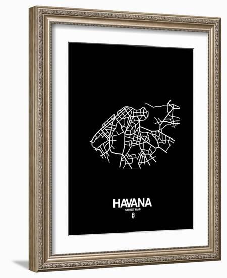 Havana Street Map Black-NaxArt-Framed Art Print