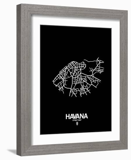 Havana Street Map Black-NaxArt-Framed Art Print