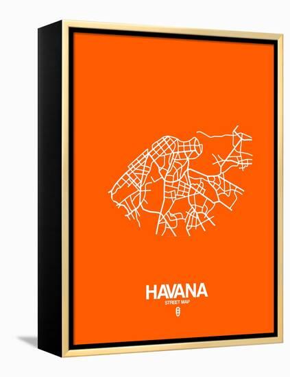 Havana Street Map Orange-NaxArt-Framed Stretched Canvas