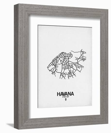 Havana Street Map White-NaxArt-Framed Premium Giclee Print